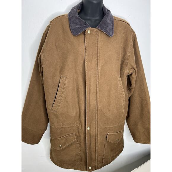LL Bean Canvas Sherpa Lined Pockets Brown Coat Jacket Size Small Men’s Regular - Picture 8 of 14